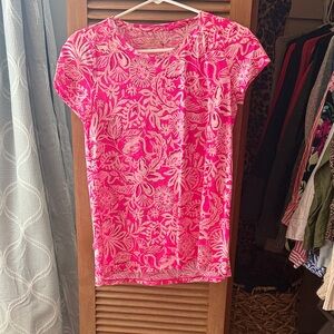 Lilly Pulitzer Vibrant Pink Floral Short Sleeve Top